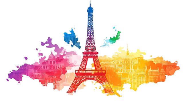 Elegant Vector Map of France with Eiffel Tower on White Background - High Resolution 2D Design for Logos