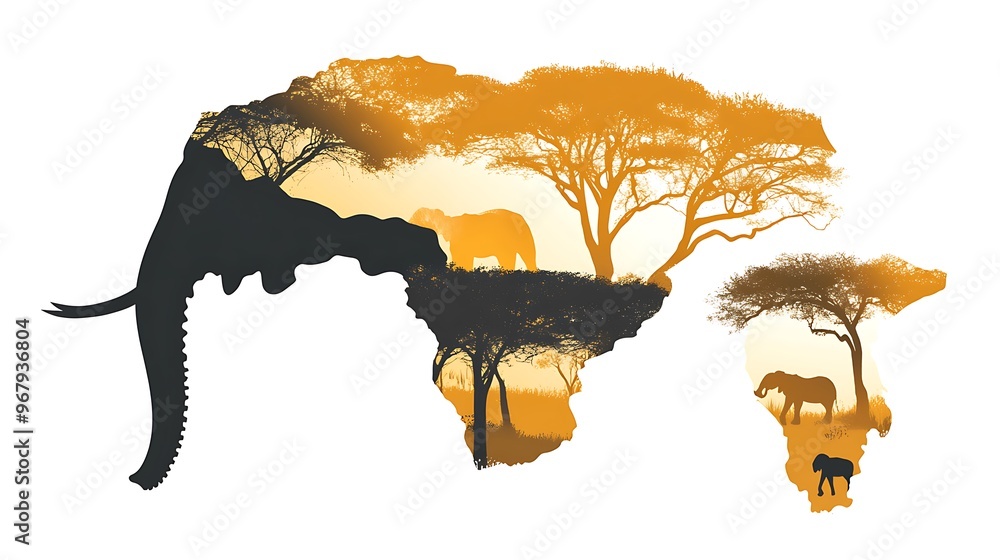 Poster explore south africa with elephant icon - high resolution vector map in 2d design on white backgroun