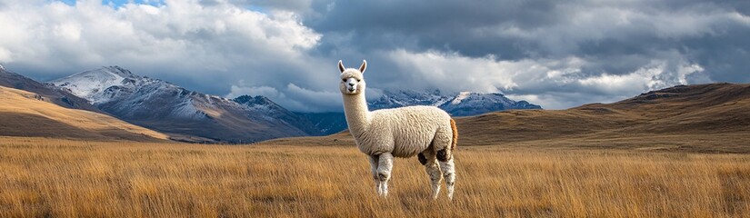 Fototapeta premium a banner size photo of an alpaca