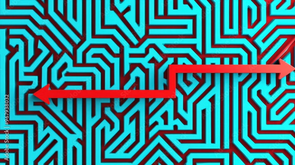 Poster a complex maze with arrows cutting straight through, representing streamlined processes and effectiv