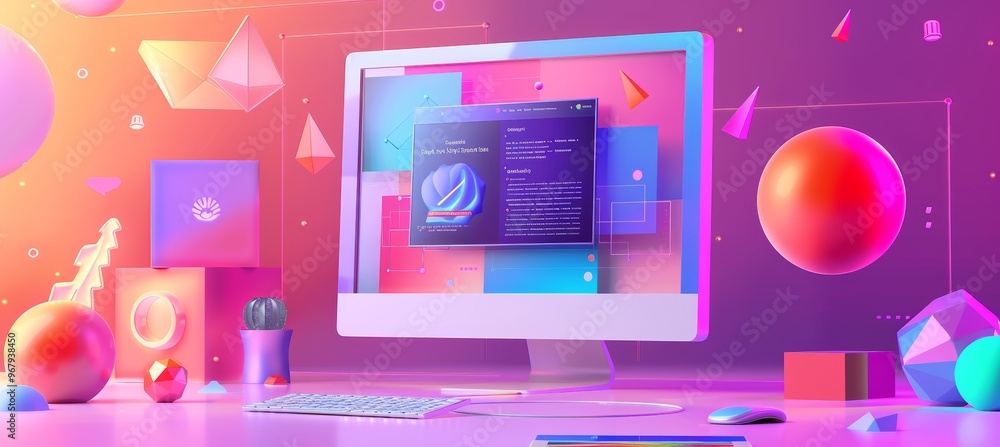 Poster online learning platform interface with vibrant courses and interactive tools for elearning