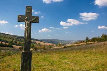 Stone cross in the Carpathians.