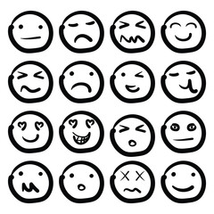 Fototapeta premium Emoticons Sketch, Ink Brush of Happy Sad Face Icon Doodle Illustration