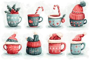 Cute Christmas Mug Set   Winter Holiday Drinks