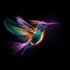 Obraz premium Colorful hummingbird in flight against a dark background