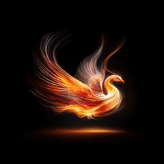 Fototapeta premium A stunning phoenix with fiery wings soaring through a dark background.
