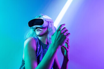 Woman in futuristic virtual reality environment