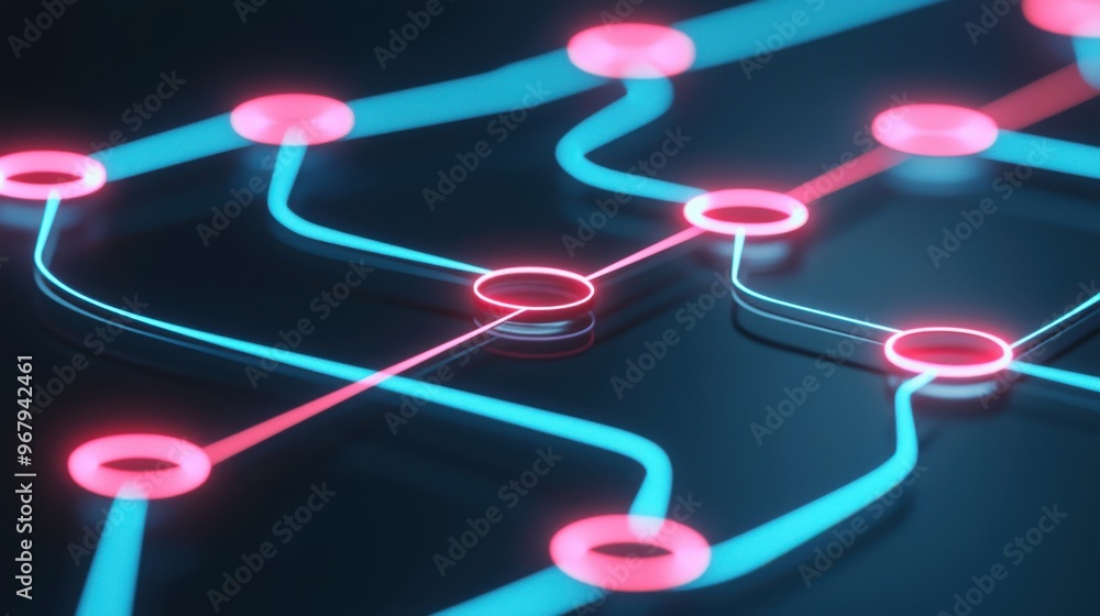 Fototapete A flowchart made of abstract lines and glowing points, with each point representing a key step in a standard operating procedure