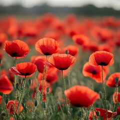 Fototapeta premium Vibrant Field of Red Poppies in Full Bloom