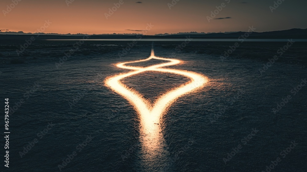 Poster a forked road with a glowing path branching off into the unknown, a crucial decision point and the p