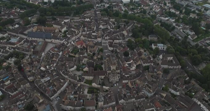 Aerial view of historic old town with beautiful architecture and rooftops, Beaune, France.