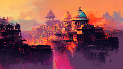 Obraz premium an Indian cityscape with vibrant colors.