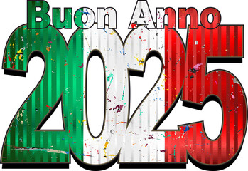 Happy New Year 2025 with Italy flag inside - Illustration,
2025 HAPPY NEW YEAR NUMERALS