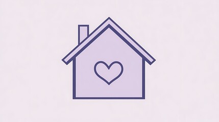 Cozy Home Illustration with Heart Symbol in Lavender Background - Minimalist Vector Graphic Design Concept for Warmth and Comfort