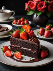 Close-up of a delicious chocolate cake slice