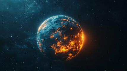 Obraz premium A glowing earth against a dark expanse of space.