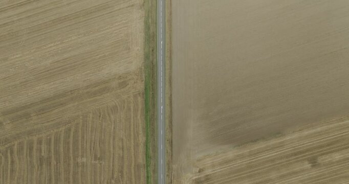 Aerial view of cultivated fields with patterns and textures, Son, France.