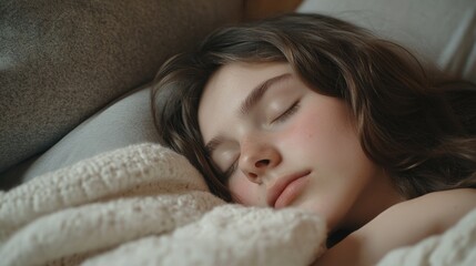 Young woman asleep on sofa