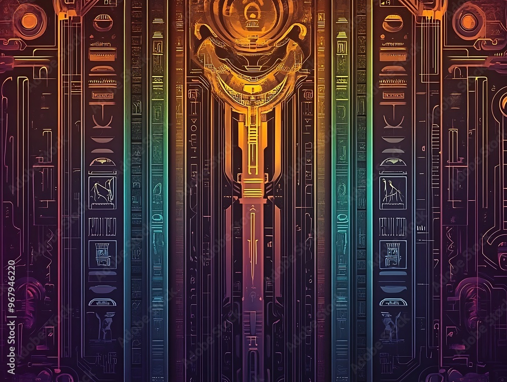 Poster cryptic hieroglyphic script gradients background - ancient script theme
