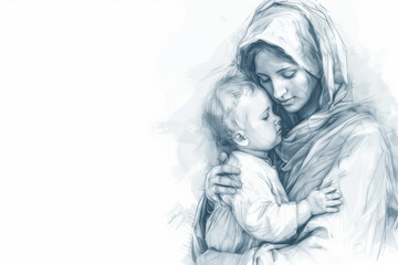 Mary mother holding baby Jesus.