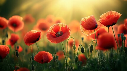 Obraz premium Vibrant Field of Red Poppies in Full Bloom