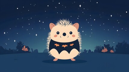 Fototapeta premium Cute Hedgehog in Halloween Costume Under a Starry Night