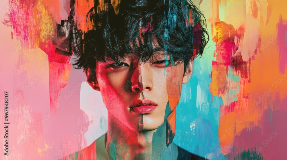 Poster A Portrait of a Man with Abstract Colorful Background