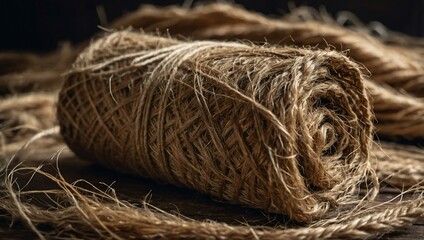 Textured bundle of raw jute fiber, showcasing eco-friendly material.