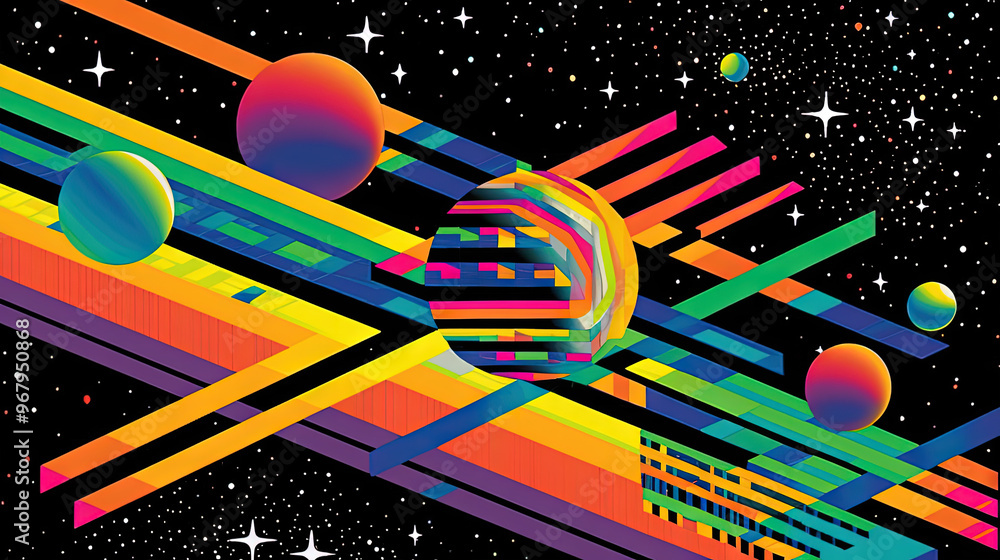 Poster Abstract background with geometric shapes in retro minimalistic style with bright colors. Generated AI