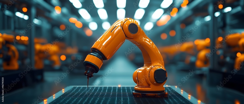Poster robotic manufacturing automation transforming modern industrial factories through advanced technolog