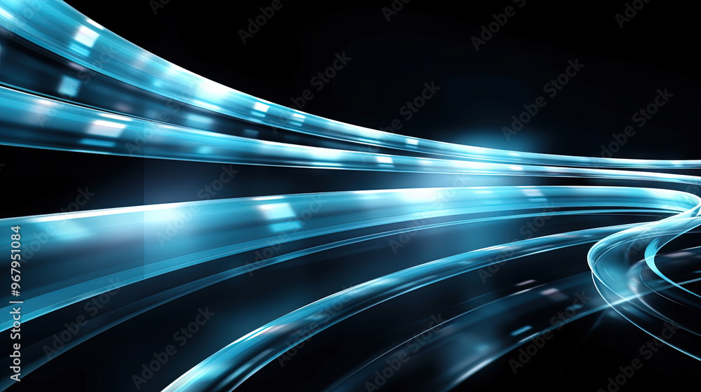 Aufkleber abstract blue neon light trails and digital waves on dark background for tech and business design th
