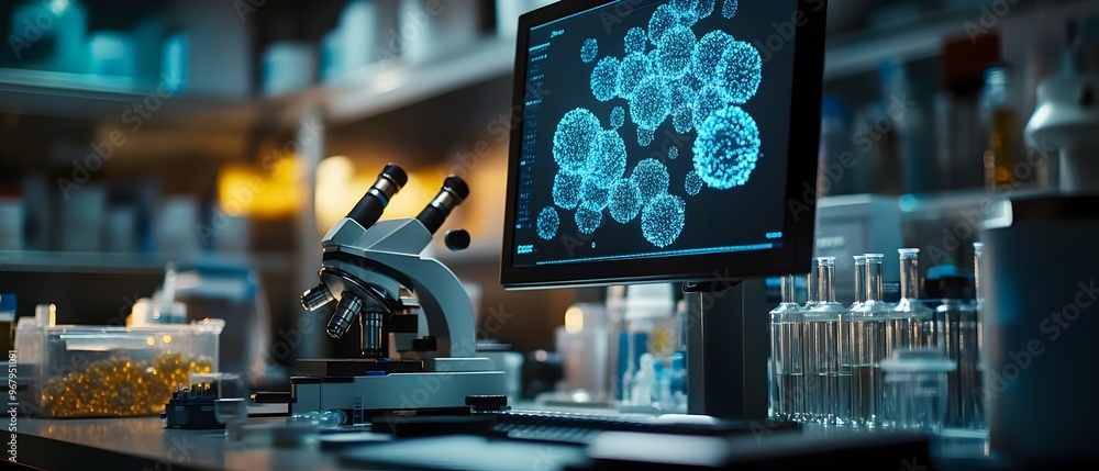 Aufkleber detailed microscopic image of genetically engineered bacteria or microorganisms displayed on a digit