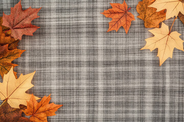 Autumn leaves on a table with room for text