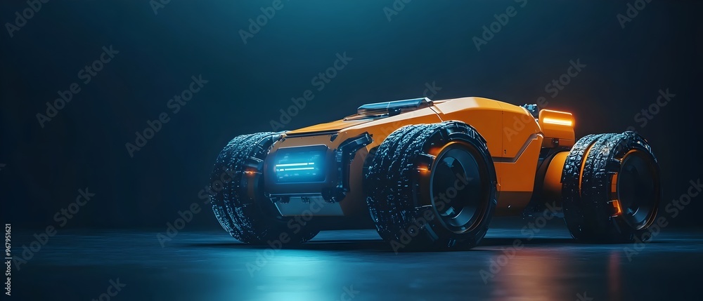 Poster futuristic ai powered robotic vehicle showcasing the synergy between intelligence and advanced autom
