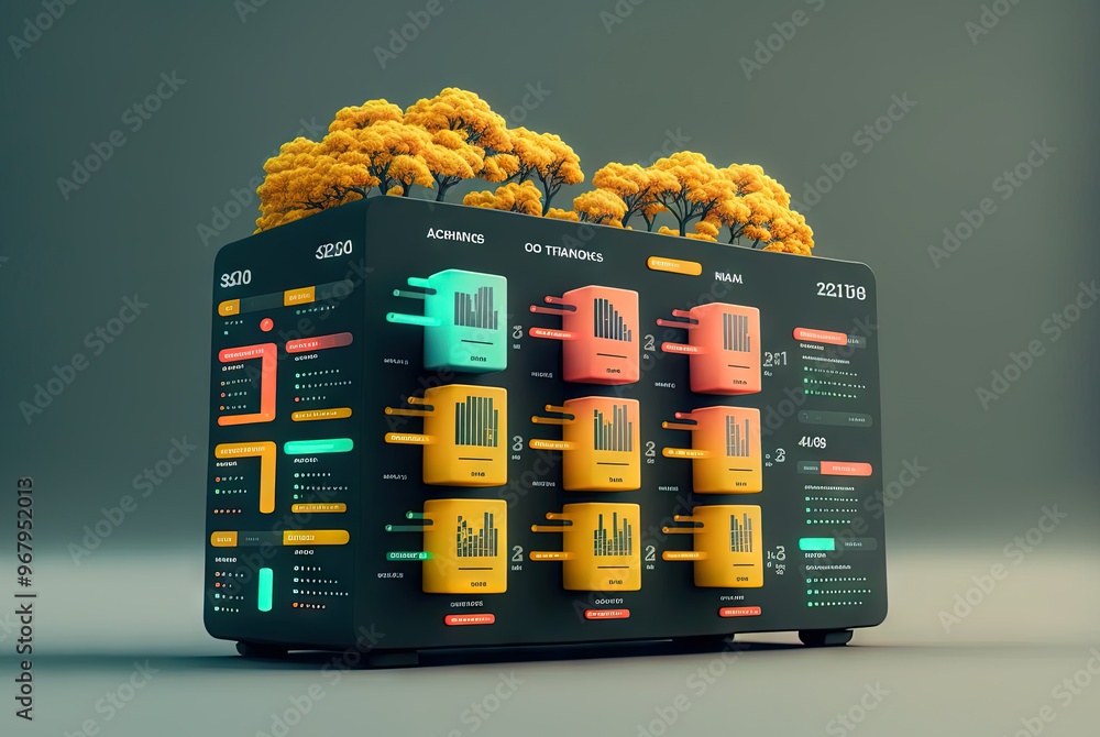 Aufkleber Abstract data graph concept with data clusters and particles. Digital sorting and management concept for business and finance.
