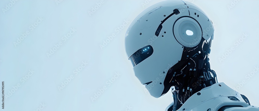 Poster futuristic ai powered robotic technology showcasing the of intelligence into advanced automation sys