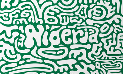 Typography background of nigeria in Hand drawn or Rounded maze design. Nigeria independence day
