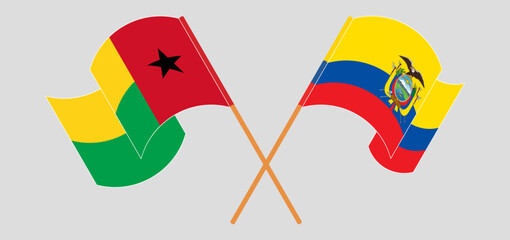 Crossed and waving flags of Guinea-Bissau and Republic of Ecuador. Vector illustration