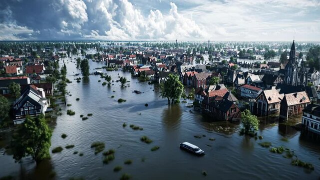 A town submerged by floodwaters