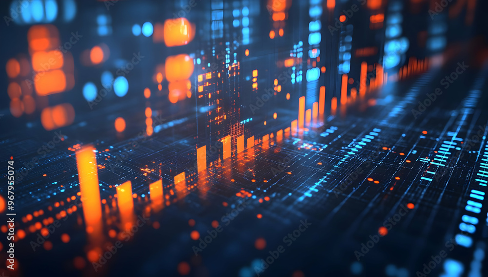 Aufkleber abstract data visualization with glowing bars and dots, representing digital information and analyti