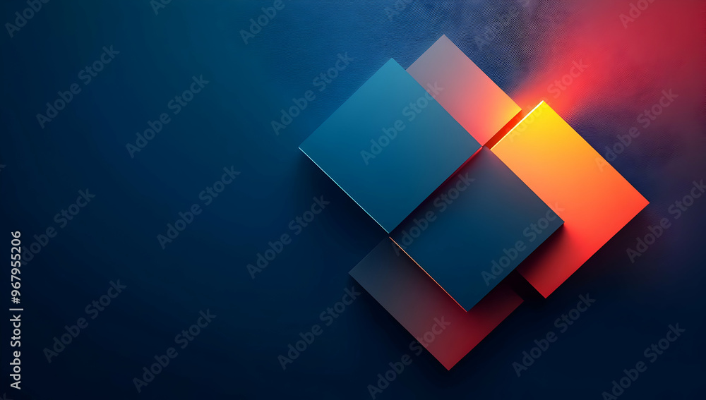 Poster abstract geometric shapes with a blend of blue and orange tones create a visually striking backgroun