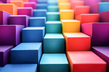 Fototapeta premium A colorful stack of blocks with a rainbow pattern