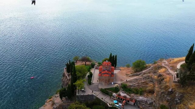 Aerial View of Kaneo, Ohrid | Stunning Cliffside Landscape and Lake in Macedonia

