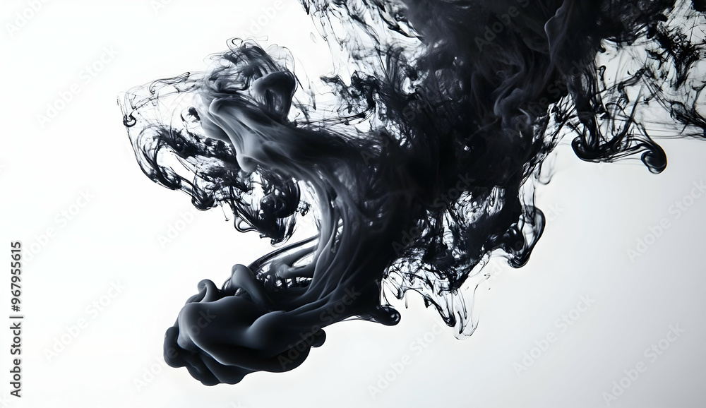 Poster a captivating swirl of black ink creating mesmerizing patterns in water, perfect for artistic and ab