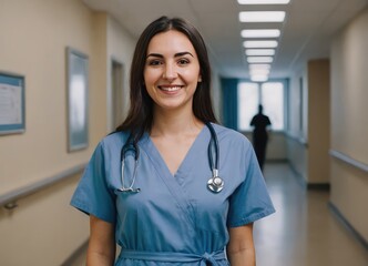 A Smiling Nurse in Scrubs at the Hospital, Providing Caring and Compassionate Assistance