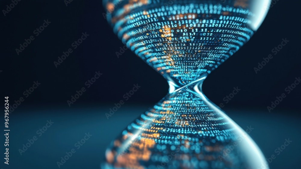 Poster a large hourglass with glowing digital numbers inside, representing the countdown toward a project d