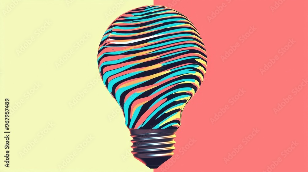 Poster a lightbulb filled with a dynamic swirl of colors and geometric patterns, representing innovation an
