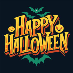 Happy Halloween Design with Spooky Bats and Pumpkin Graphics