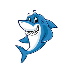 A happy, cartoon shark with big teeth smiles playfully. Perfect for kids designs and ocean themes.