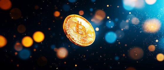 A surreal visual of a floating golden coin surrounded by economy symbols and abstract indicators, economy symbols, coin  symbolism